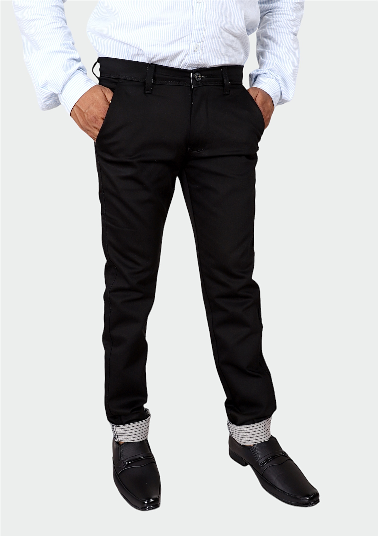 Black Slim Fit Cotton Pant - Crofield